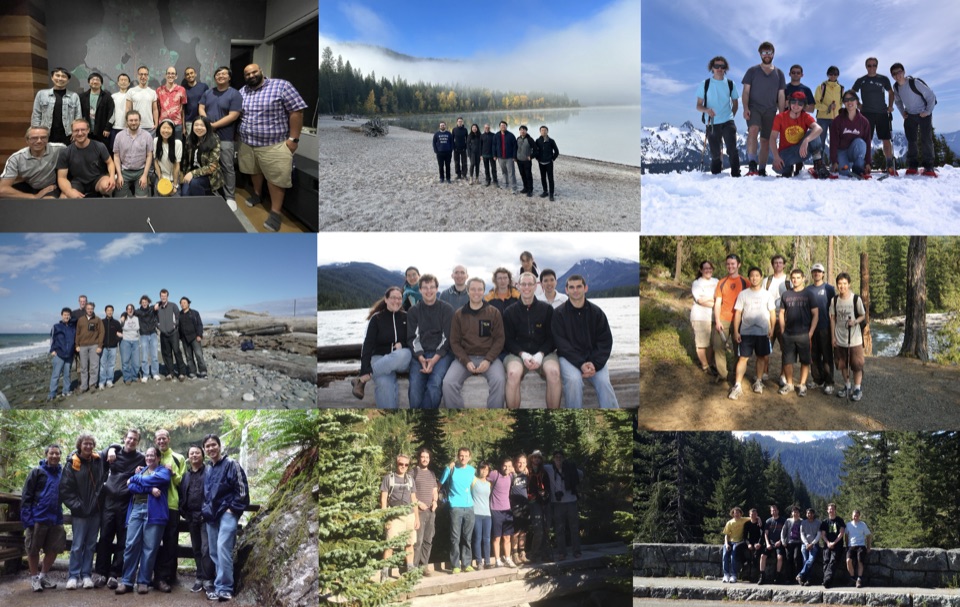 A grid of photos from lab retreats